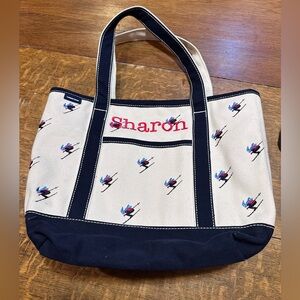 Lands End canvas‎ Tote skiers embroidered drop zipper with pouch